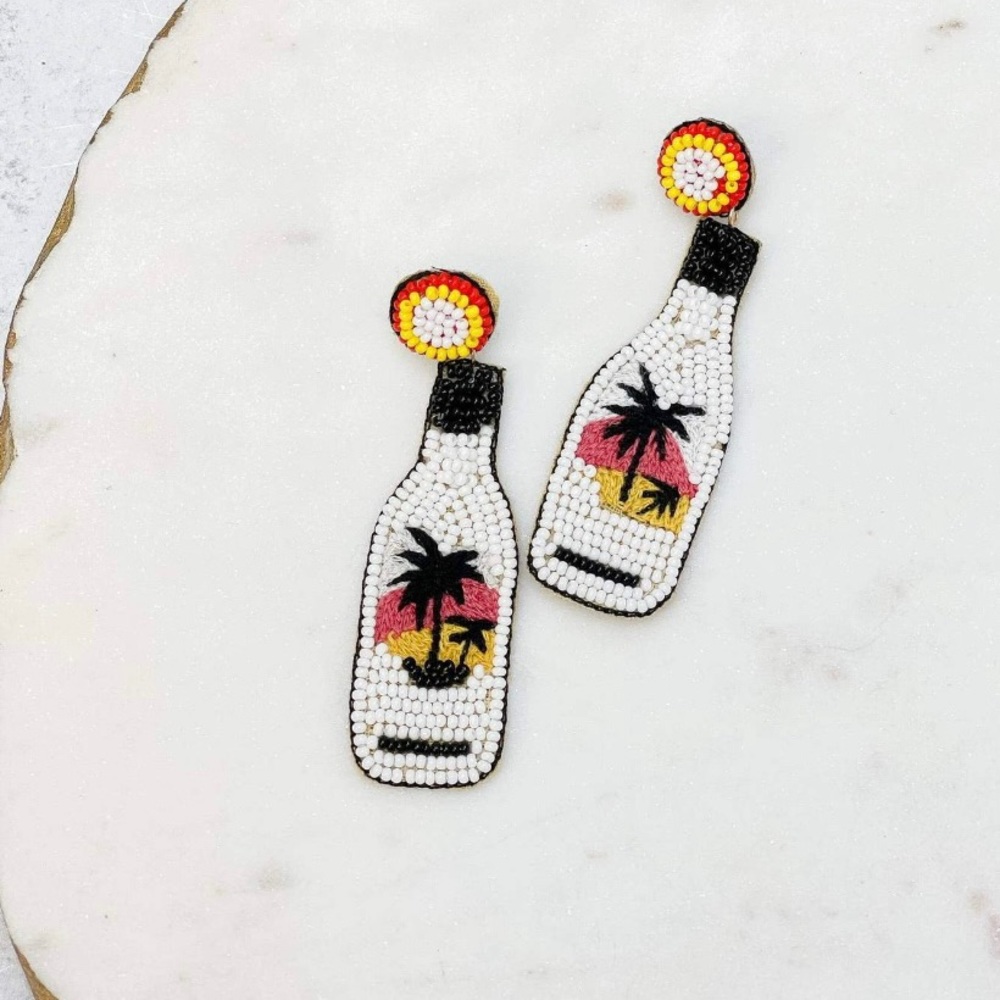 White Rum Seed Beaded Dangle Earrings